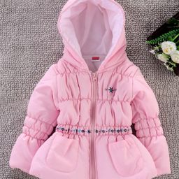 Babyhug Full Sleeves Padded Winter Jacket With Hood Floral Embroidered - Pink-picture-19