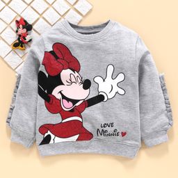 Babyhug Full Sleeves Sweatshirt Minnie Mouse Print - Grey Melange-image-57