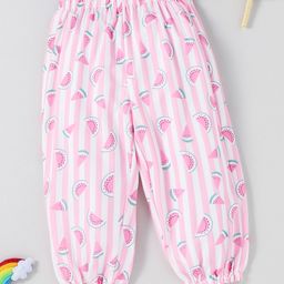 Kookie Kids Full Length Striped Lounge Pant Watermelon Print - Pink-image-11