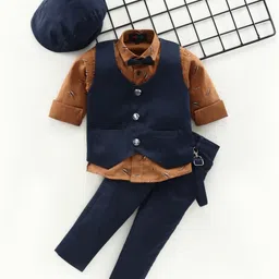 Robo Fry 4 Piece Suit with Bow & Cap - Blue Brown-image-22