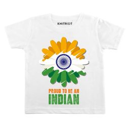 KNITROOT Half Sleeves Proud To Be Indian Print Tee - White-image-19