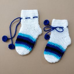 Little Peas Broad Stripe Pattern Socks - White & Blue-image-17