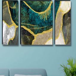 SAF Blue & Gold-Toned 3 Pieces Abstract Printed Wooden Wall Art-image-31
