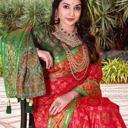 jayant creation Red Silk Blend Patola Sarees-picture-2