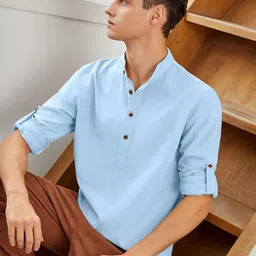 SHOPYCLICK Men Turquoise Blue Kurta-image-10