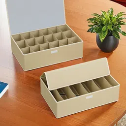Aura Set of 4 Beige Coloured Foldable Socks Organiser-4
