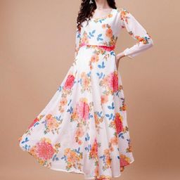 Krunal Raiyani Floral Printed Fit and Flare Maxi Kurta With Dupatta-image-91