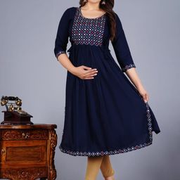 KIAARON Women Ethnic Motifs Embroidered Mirror Work Maternity Kurta-58