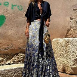 LULU & SKY Printed Maxi Flared Skirts image 1