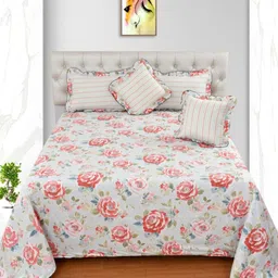 MORADO White & Red Floral Polycotton 7 Piece Double Queen Superfine Bedding Set-41