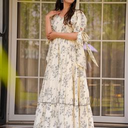 Happy Design Floral Print Sweetheart Neck Puff Sleeves Layered Fit And Flare Maxi Dress-picture-17
