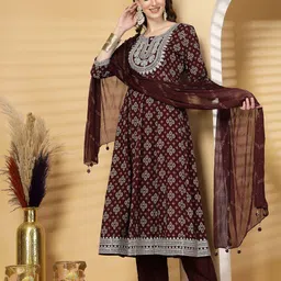 KALINI Women Bandhani Embroidered Regular Kurta with Trousers & With Dupatta-33