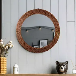 Creation India Craft Transparent & Brown Braided Jute Round Wall Mirror-picture-17