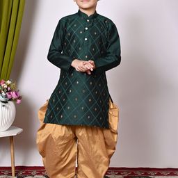 Cae Boys Embroidered Regular Sequinned Dupion Silk Kurta with Patiala-16
