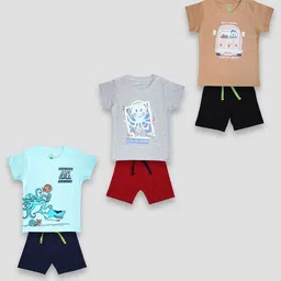 YUV Unisex Kids Pack Of 3 Printed T-shirt With Shorts-4