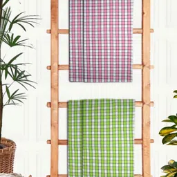 Aura Green & White 4 Pieces Printed Cotton 210 GSM Bath Towel-12