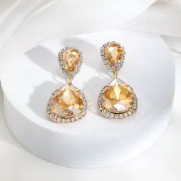 Rubans 18K Gold-Plated Classic Champagne Crystal Drop Earrings-12