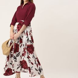 DressBerry Women Floral Print Crepe A-Line Maxi Dress-image-99