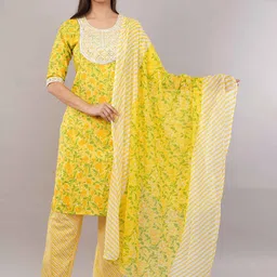 JIDI FASHION Floral Printed Round Neck Pure Cotton Kurta With Salwar & Dupatta-18
