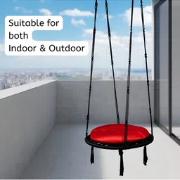 Swingzy Black & Red Textured Hammock Swing With Cushion Set image 4
