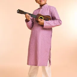 Manyavar Boys Sequinnce Embroidered Mandarin Collar Straight Kurta With Pyjamas-image-59