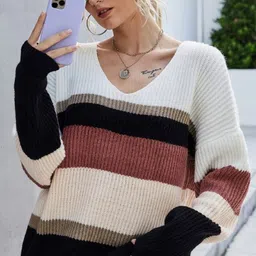 StyleCast Women Colourblocked V-Neck Pullover Sweaters-picture-2