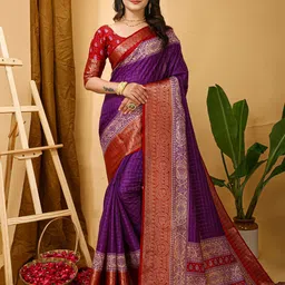 KAYOMMI Checked Zari Woven Design Kanjeevaram Saree-image-68