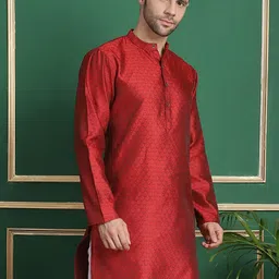 Anouk Maroon Floral Woven Design Mandarin Collar Jacquard silk Straight Kurta-image-23