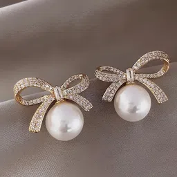 KARISHMA KREATIONS Gold Plated Artificial Stones Studded &Pearls Beaded Contemporary Studs-12