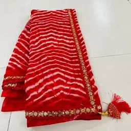 SAADHVI Leheriya Printed Sequinned Pure Georgette Saree-image-87