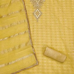 KALINI Yellow Chanderi Butti Silk Embroiderd & Coding Work Unstitched Dress Material image 4