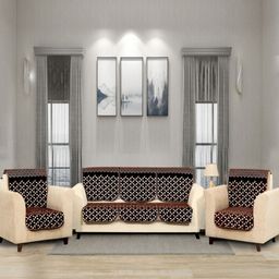 Aura Brown & Gold Toned 6 Pieces Printed 5 Seater Sofa Covers-27
