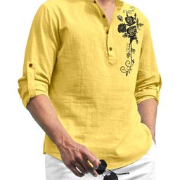 SHOPYCLICK Men Yellow Cotton Kurtas-image-32