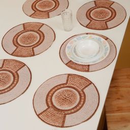 HOSTA HOMES Brown & White 6Pc Printed Pure Cotton Table Placemats-57