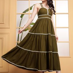DEEBACO Women Fit & Flare Tiered Maxi Dress-image-25
