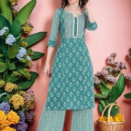 SAHASIKA Women Floral Printed Mirror Work Pure Cotton Kurta with Palazzos-picture-24