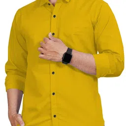 SQS Men Yellow Color Cotton Blend Spread Collar Slim Fit Shirt-picture-28