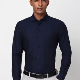 Peter England Elite Men Spread Collar Textured Solid Cotton Slim Fit Formal Shirt-picture-37