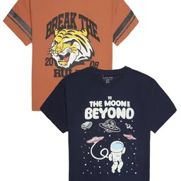 PLUM TREE Boys Pack Of 2 Graphic Printed Round Neck Cotton T-shirts-picture-14