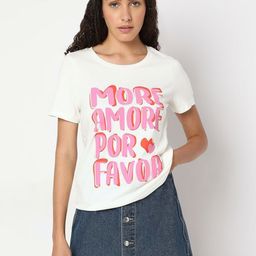 Vero Moda Women Typography Printed Round Neck Cotton T-shirt-image-35