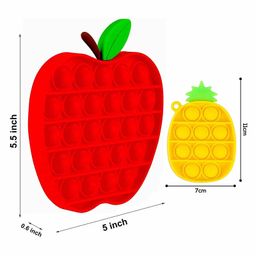 FunBlast 2 in 1 Apple Shaped Stress Relieving Silicone Pop It Fidget Toy and Pineapple Keychain - Multicolor image 3