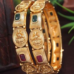 SGA FASHION Set Of 2 Gold-Plated American Diamond Studded Bangles-image-56