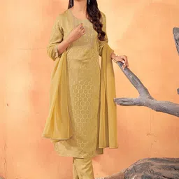 Laxmipati Geometric Self Design Sequinned Round Neck Kurta With Trousers & Dupatta-3