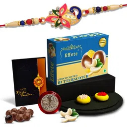 DeoDap Rakhi Gift Set With Chocolate Roli Chawal Silver Coin And Greeting card-image-35