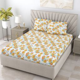 BOMBAY DYEING Beige & White Floral 144 TC King Bedsheet with 2 Pillow Covers-image-18