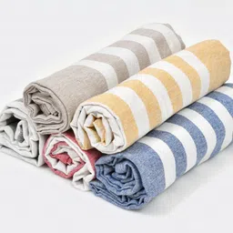 Aura 5Pcs White & Grey Striped Cotton Hand Towels-2