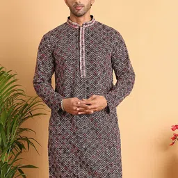 Jompers Men Geometric Embroidered Chikankari Kurta-image-77
