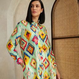 SZN Women Geometric Print Mandarin CollarLong Sleeves Top-image-61