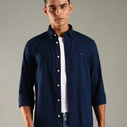 Tommy Hilfiger Regular Fit Floral Self-Design Pure Cotton Casual Shirt-picture-42