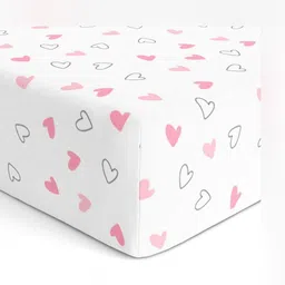 The White Cradle White & Pink Geometric Printed Cotton Fitted 120 TC Crib Sheets-image-95
